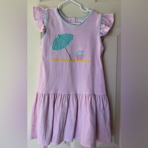 Striped Pink Kids Dress with Umbrella Design
